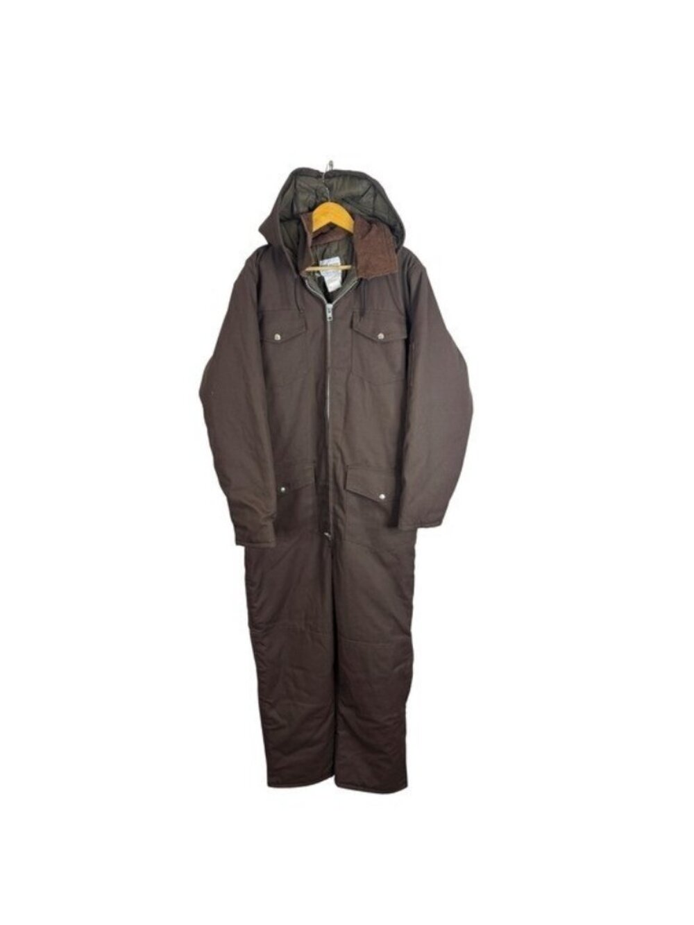 Vintage Western Linen Brown Insulated Hooded Work Coveralls XLT Canada Canvas